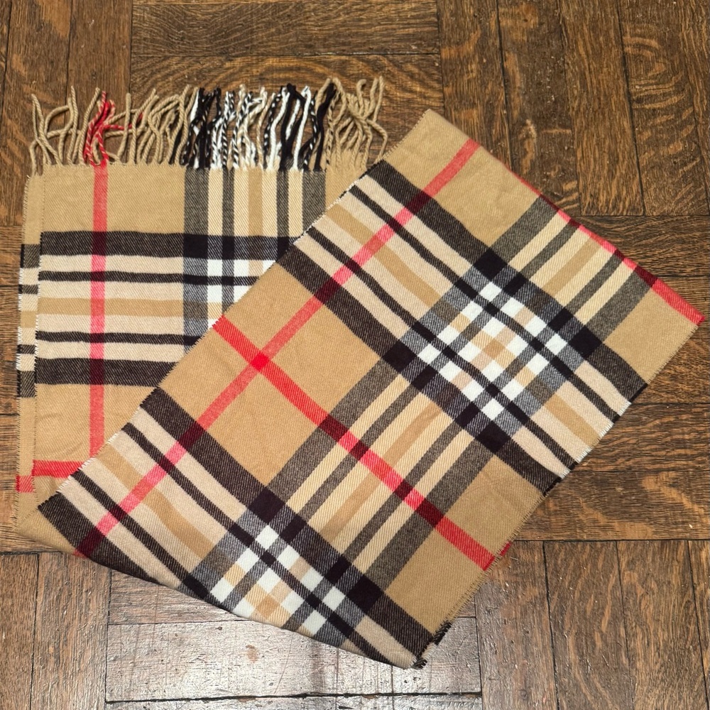 Classic Plaid Checked Scarf Cashmere Blend with Fringe